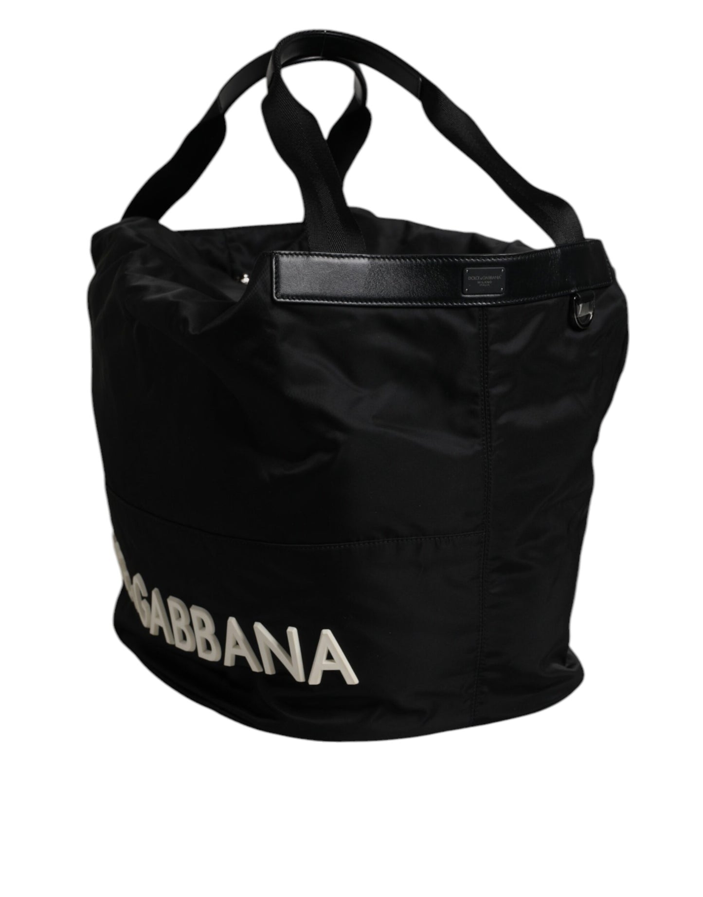 Dolce &amp; Gabbana – Schultertasche aus schwarzem Nylon mit weißem ikonischem Logo