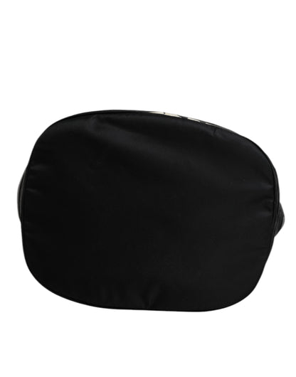 Dolce &amp; Gabbana – Schultertasche aus schwarzem Nylon mit weißem ikonischem Logo