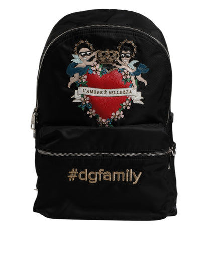 Dolce &amp; Gabbana – Rucksack „VULCANO“ aus schwarzem Nylon #DGFAMILY mit Verzierung