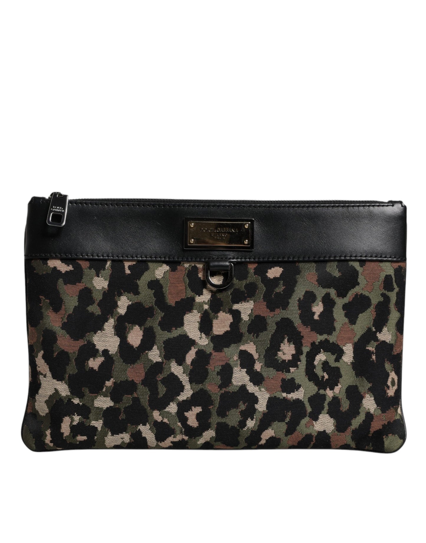 Dolce &amp; Gabbana – Mehrfarbige Beuteltasche mit Logo-Schild und Leoparden-Jacquard-Print