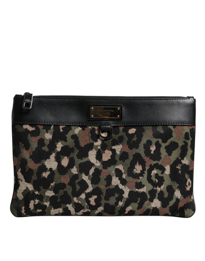Dolce &amp; Gabbana – Mehrfarbige Beuteltasche mit Logo-Schild und Leoparden-Jacquard-Print