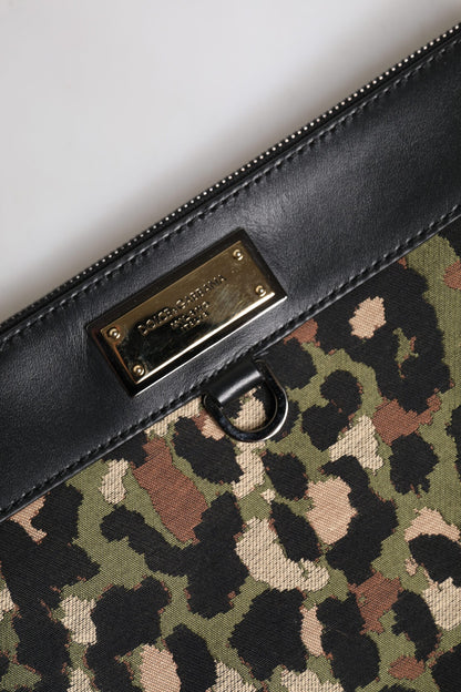 Dolce &amp; Gabbana – Mehrfarbige Beuteltasche mit Logo-Schild und Leoparden-Jacquard-Print