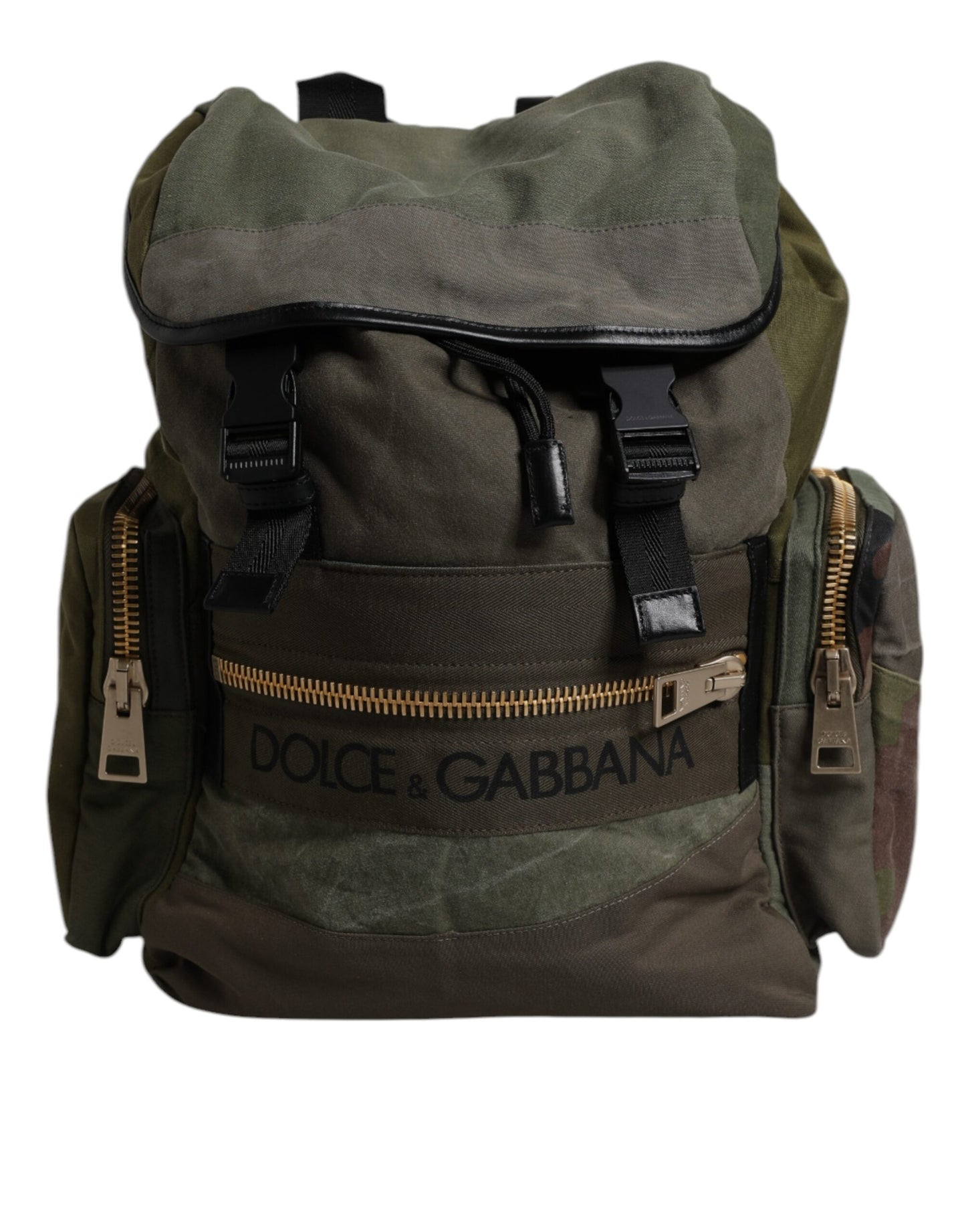 Dolce &amp; Gabbana Militärgrüner Patchwork-Schulrucksack