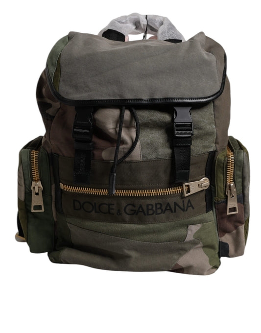 Dolce &amp; Gabbana Militärgrüner Patchwork-Schulrucksack