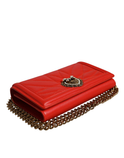 Dolce &amp; Gabbana – Rote, gesteppte Devotion-Umhängetasche mit Handyhülle und Kette