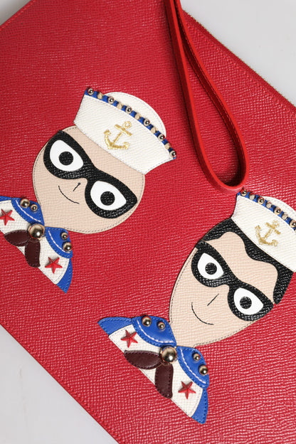 Dolce &amp; Gabbana Rote #DGFamily Clutch aus verziertem Leder