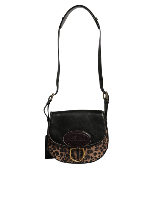 Dolce &amp; Gabbana Schultertasche aus Leder mit Leopardenmuster in Schwarz und Braun