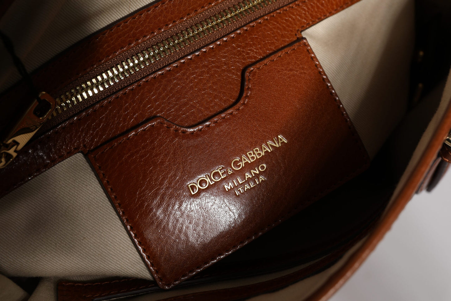 Dolce &amp; Gabbana – Tragetasche aus braunem Leder mit Leopardenmuster und Schulterriemen