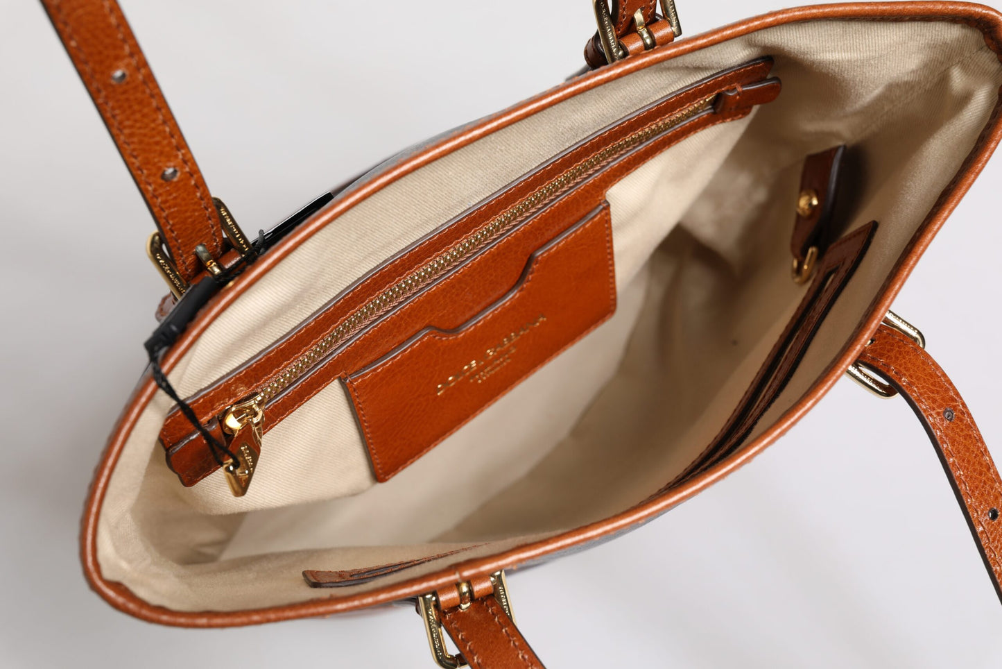 Dolce &amp; Gabbana – Tragetasche aus braunem Leder mit Leopardenmuster und Schulterriemen