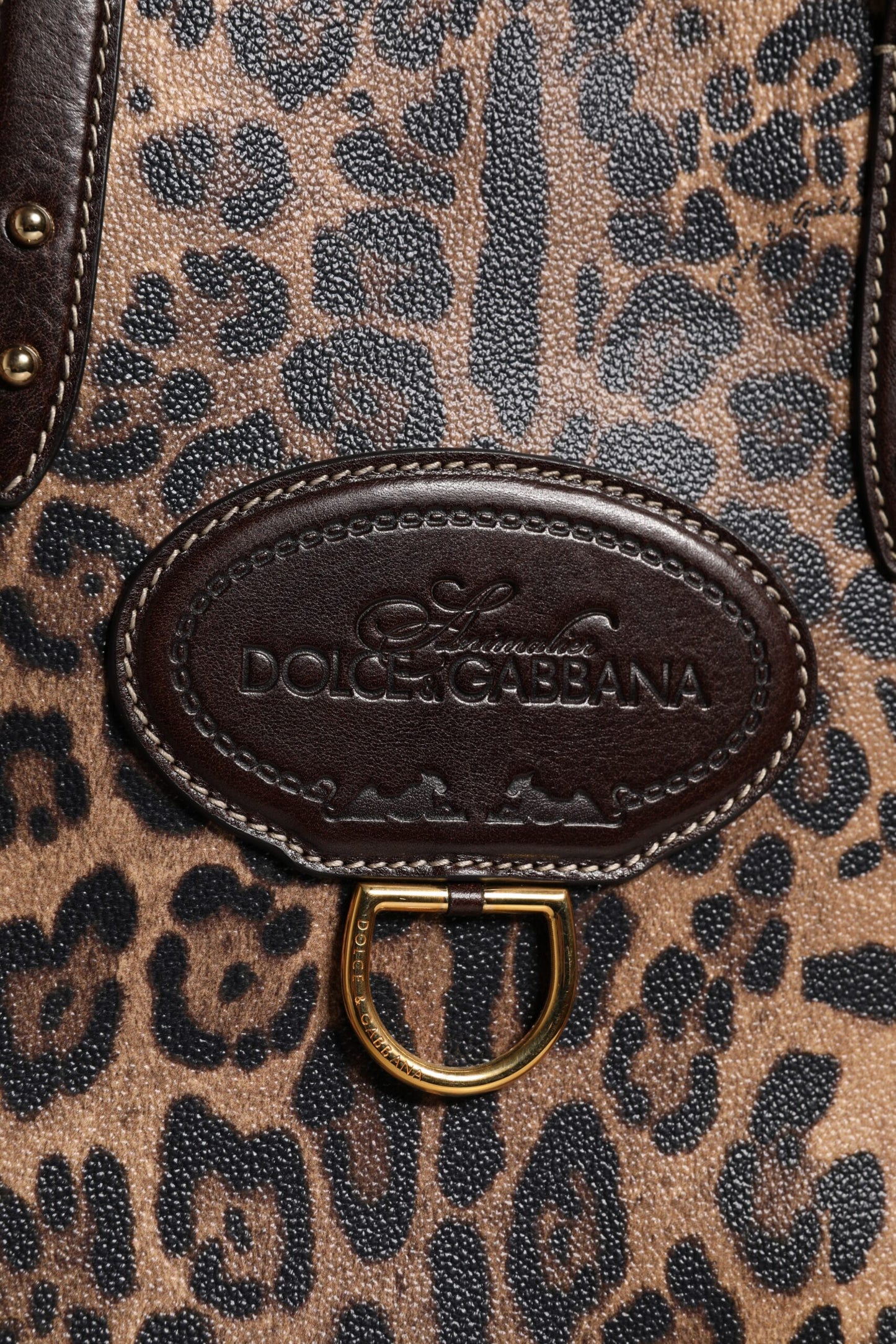 Dolce &amp; Gabbana – Tragetasche aus braunem Leder mit Leopardenmuster und Schulterriemen