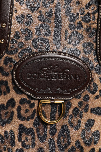 Dolce &amp; Gabbana – Tragetasche aus braunem Leder mit Leopardenmuster und Schulterriemen