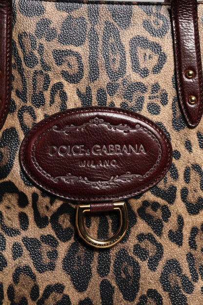 Dolce &amp; Gabbana – Tragetasche aus braunem Leder mit Leopardenmuster und Schulterriemen