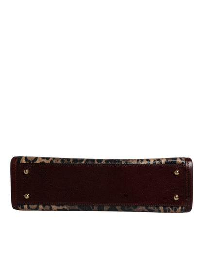 Dolce &amp; Gabbana – Tragetasche aus braunem Leder mit Leopardenmuster und Schulterriemen