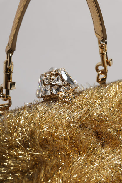 Dolce &amp; Gabbana – Abend-Clutch „Vanda“ mit Kettenriemen und Lametta-Kristallen in Gold