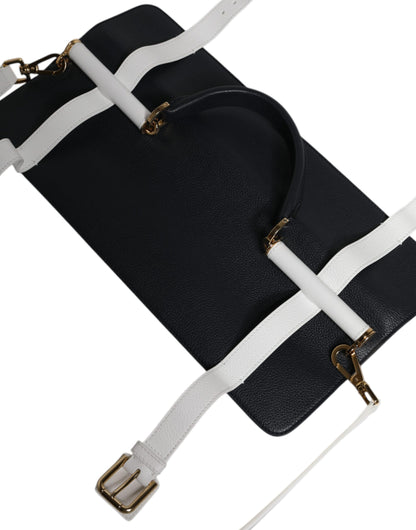 Dolce &amp; Gabbana – Umhängetasche aus blauem und weißem Kalbsleder