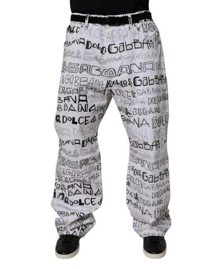 Dolce & Gabbana White Logo Print Straight Men Denim Jeans