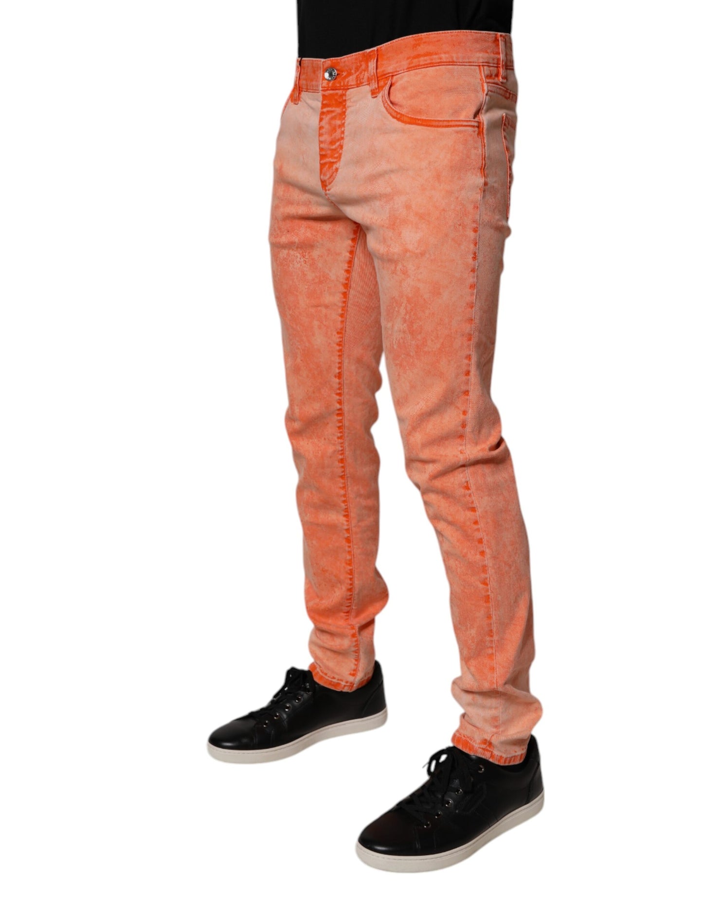 Dolce &amp; Gabbana – Orangefarbene Skinny-Jeans aus Baumwolle mit Batikmuster für Herren