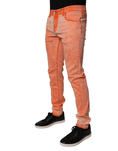 Dolce &amp; Gabbana – Orangefarbene Skinny-Jeans aus Baumwolle mit Batikmuster für Herren