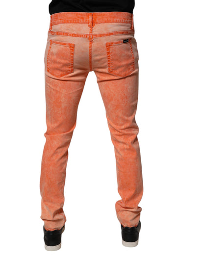 Dolce &amp; Gabbana – Orangefarbene Skinny-Jeans aus Baumwolle mit Batikmuster für Herren