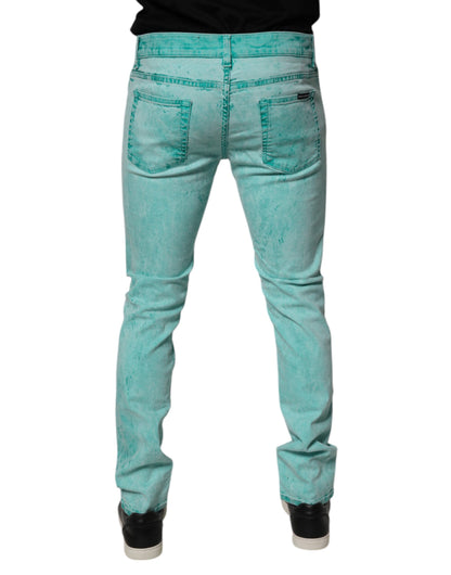 Dolce & Gabbana Green Tie Dye Cotton Skinny Men Denim Jeans