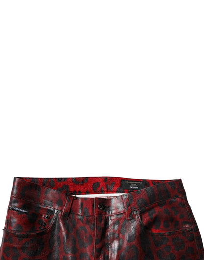Dolce & Gabbana Red Leopard Cotton Skinny Men Denim Jeans