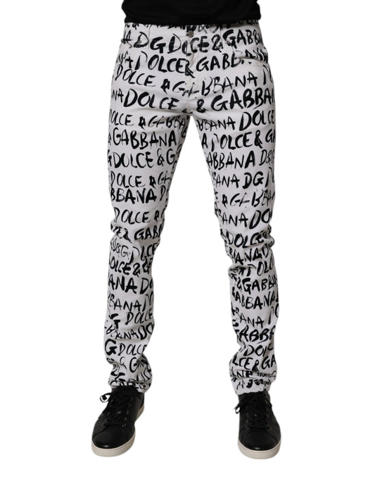 Dolce &amp; Gabbana – Weiße Skinny-Jeans aus Baumwolle mit Logo-Print
