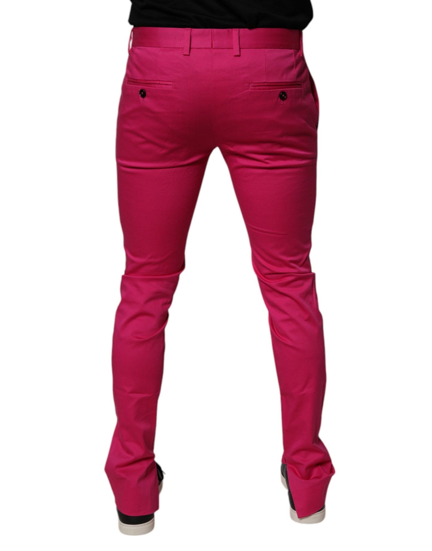 بنطلون رجالي رسمي ضيق مخطط باللون الوردي والأسود من دولتشي آند غابانا