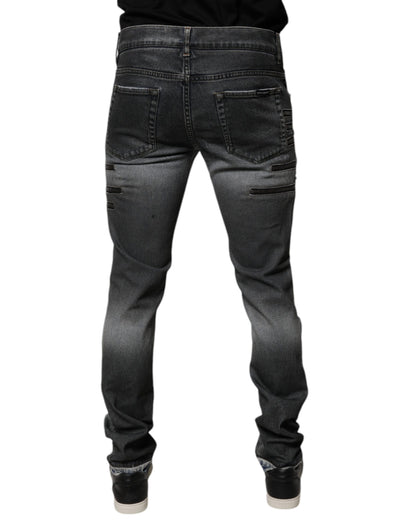 Dolce &amp; Gabbana Dunkelgraue Skinny-Jeans aus zerfetzter Baumwolle