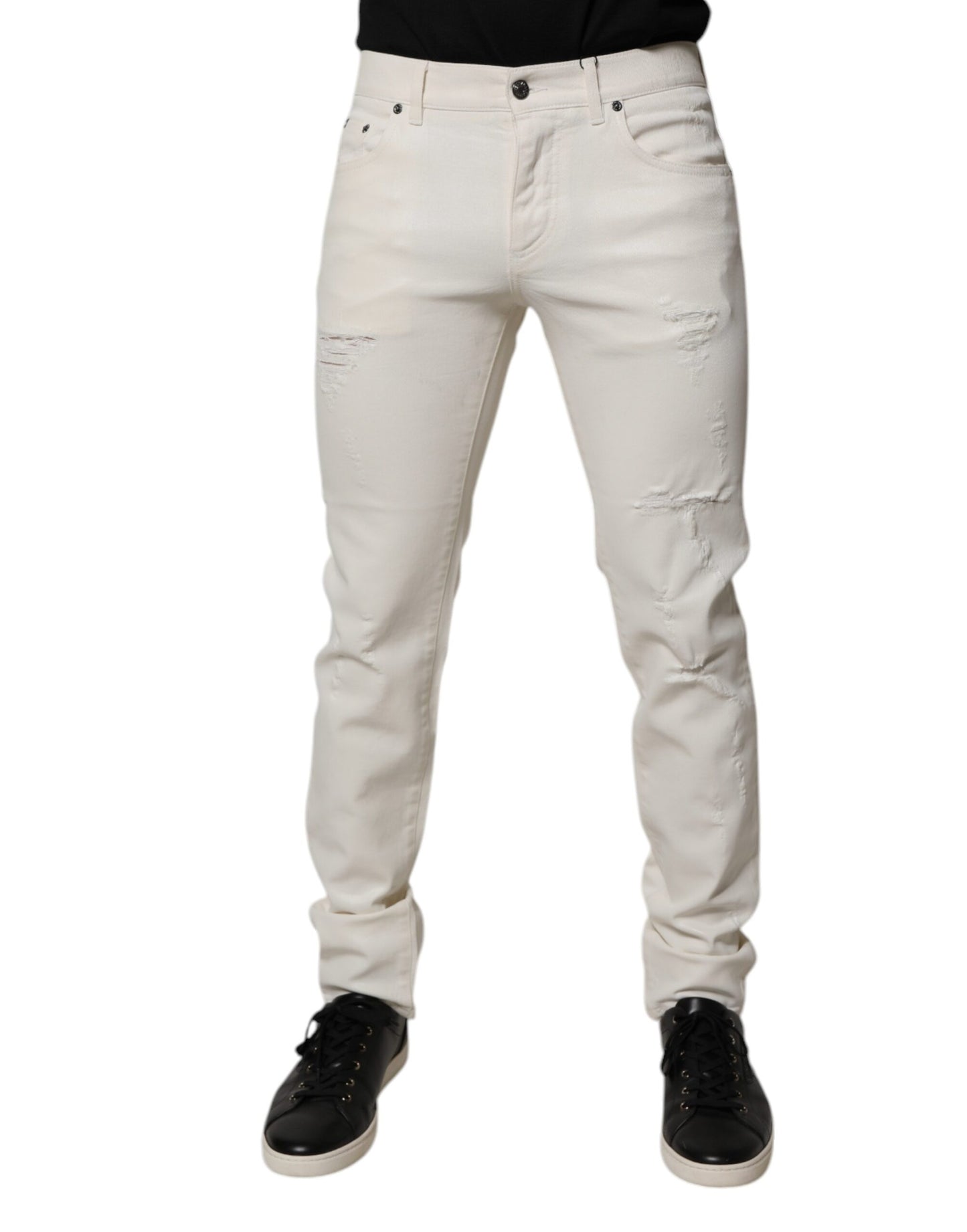 Dolce &amp; Gabbana Skinny-Jeans aus Baumwollstretch in Off-White