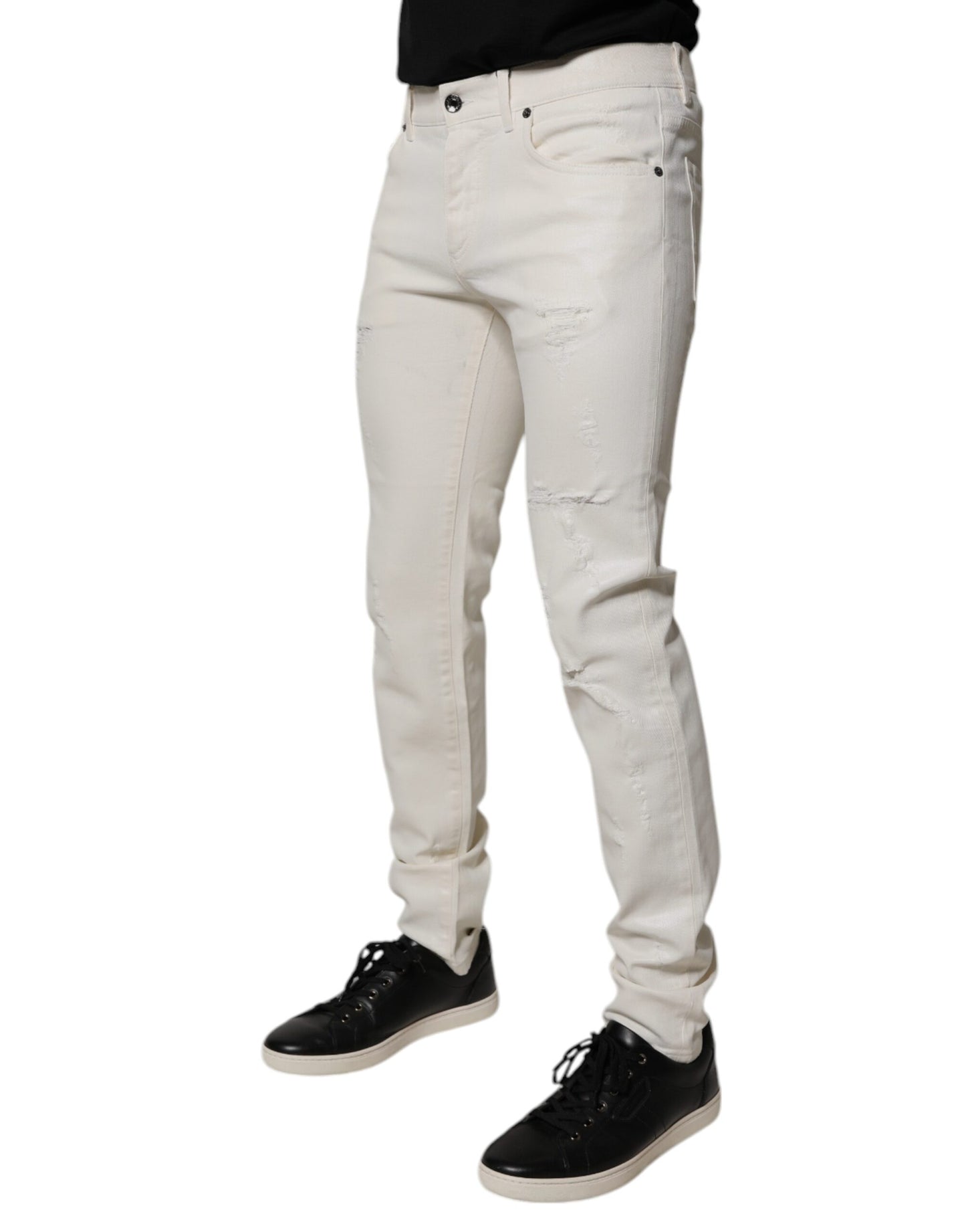 Dolce &amp; Gabbana Skinny-Jeans aus Baumwollstretch in Off-White