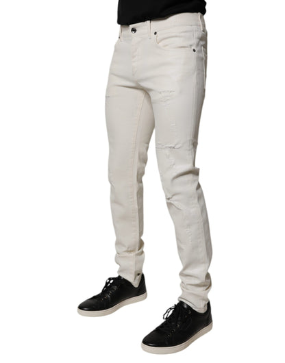 Dolce &amp; Gabbana Skinny-Jeans aus Baumwollstretch in Off-White