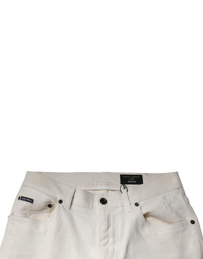 Dolce &amp; Gabbana Skinny-Jeans aus Baumwollstretch in Off-White