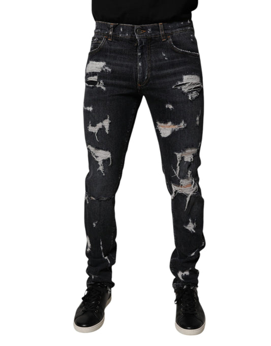Dolce &amp; Gabbana Schwarze Skinny-Jeans aus zerfetzter Baumwolle für Herren