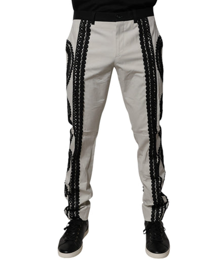 Dolce &amp; Gabbana – Weiße, formelle Hose mit Spitzenbesatz und mittlerer Taille