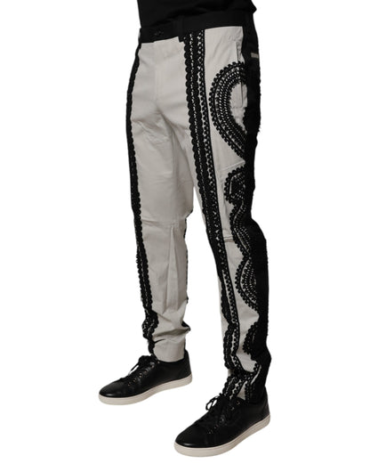 Dolce &amp; Gabbana – Weiße, formelle Hose mit Spitzenbesatz und mittlerer Taille