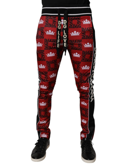 Dolce &amp; Gabbana Red Crown Logo Monogram Herren Jogginghose