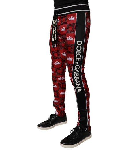 Dolce &amp; Gabbana Red Crown Logo Monogram Herren Jogginghose
