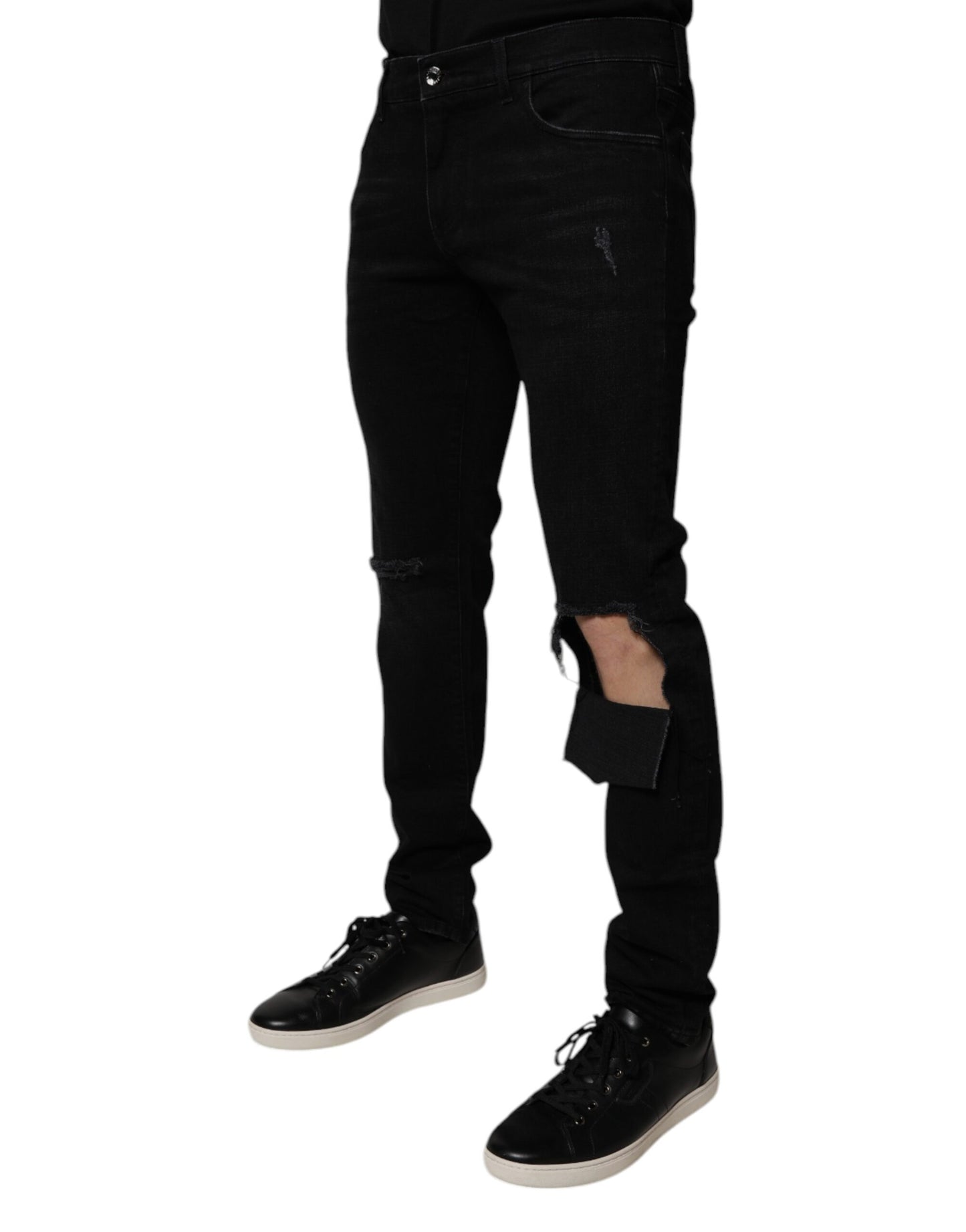 Dolce &amp; Gabbana Schwarze Skinny-Jeans aus zerrissener Baumwolle für Herren