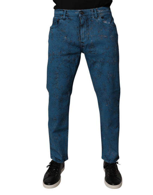 Dolce &amp; Gabbana – Blaue Skinny-Jeans aus Baumwolle mit Batikmuster für Herren