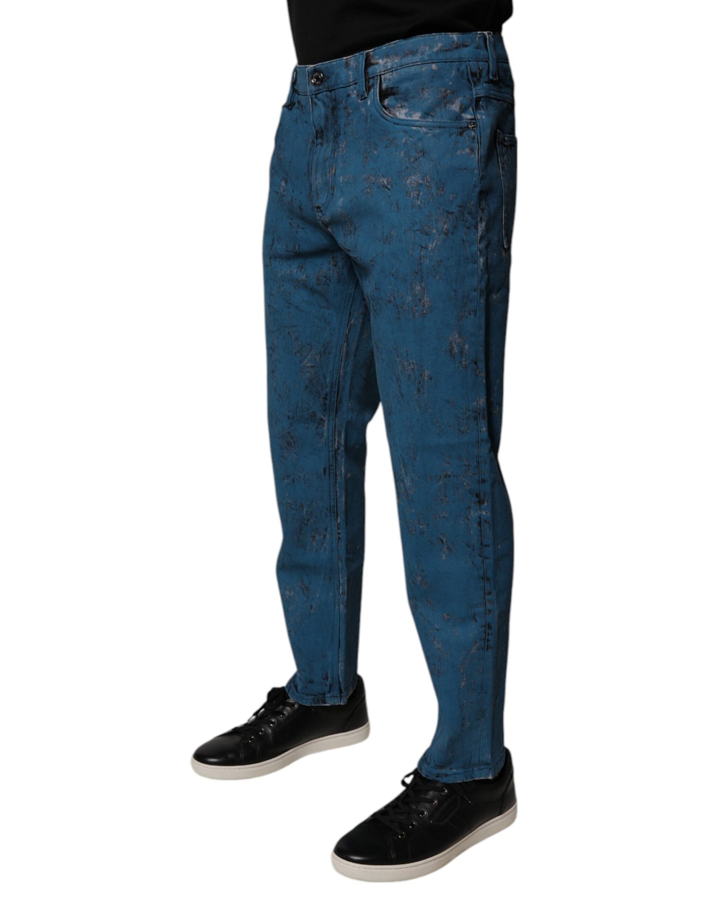 Dolce &amp; Gabbana – Blaue Skinny-Jeans aus Baumwolle mit Batikmuster für Herren