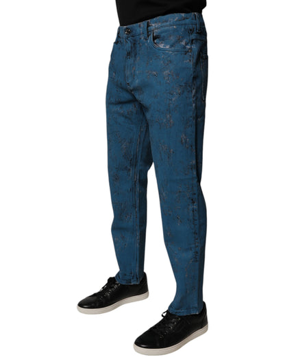 Dolce &amp; Gabbana – Blaue Skinny-Jeans aus Baumwolle mit Batikmuster für Herren
