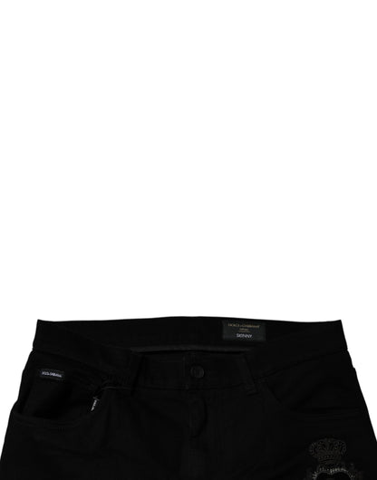 Dolce &amp; Gabbana – Schwarze Skinny-Jeans aus Baumwolle mit heiligem Herzen
