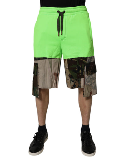 Dolce &amp; Gabbana Grüne Patchwork-Camouflage-Cargo-Shorts für Herren