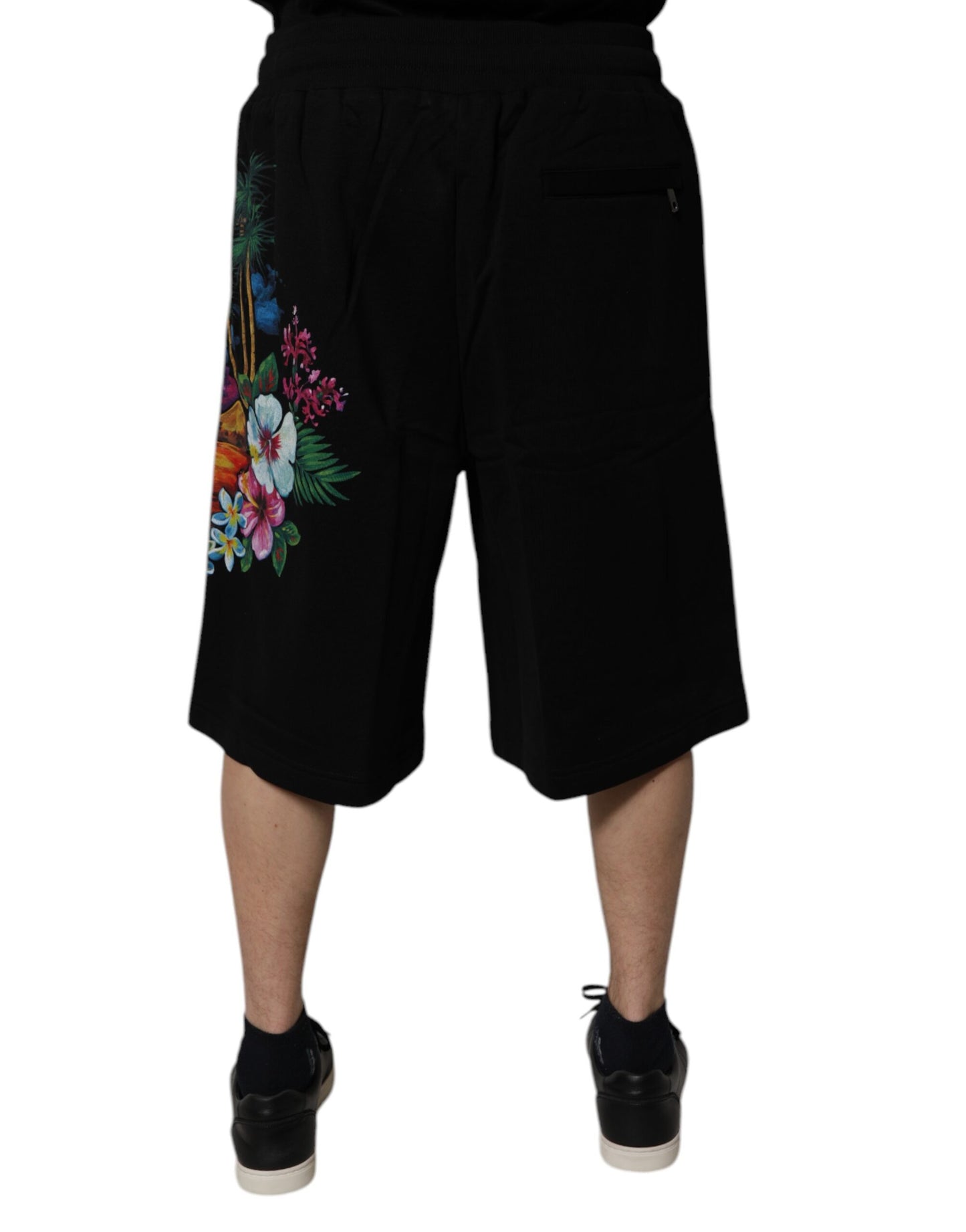 Dolce &amp; Gabbana – Schwarze Bermudashorts aus Baumwolle mit Logo und Blumendruck
