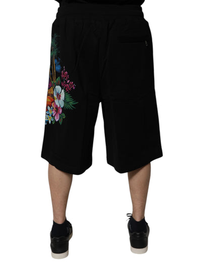 Dolce &amp; Gabbana – Schwarze Bermudashorts aus Baumwolle mit Logo und Blumendruck