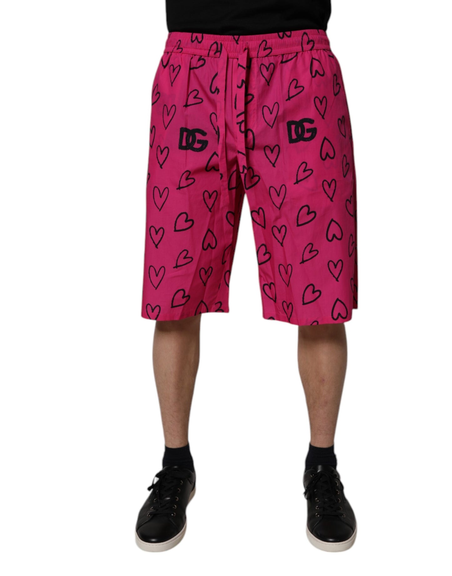 Dolce &amp; Gabbana – Rosa Bermudashorts aus Baumwolle mit Herz-Print