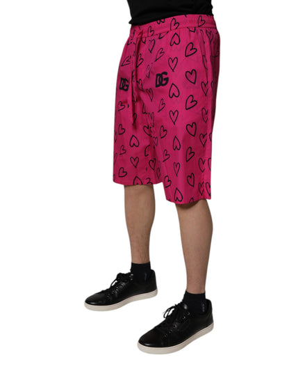 Dolce &amp; Gabbana – Rosa Bermudashorts aus Baumwolle mit Herz-Print