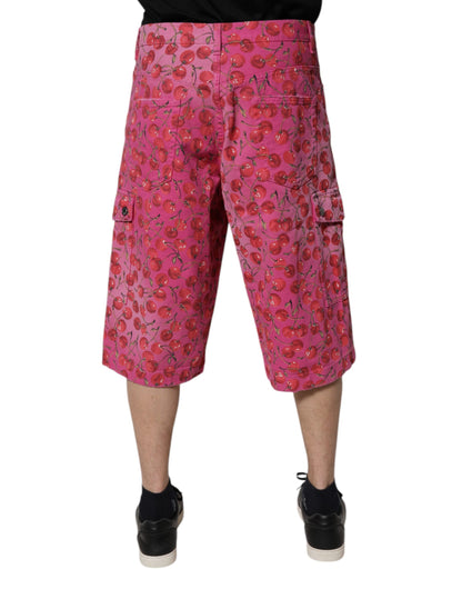 Dolce &amp; Gabbana – Cargo-Shorts aus Baumwolle mit Kirschprint in Rosa