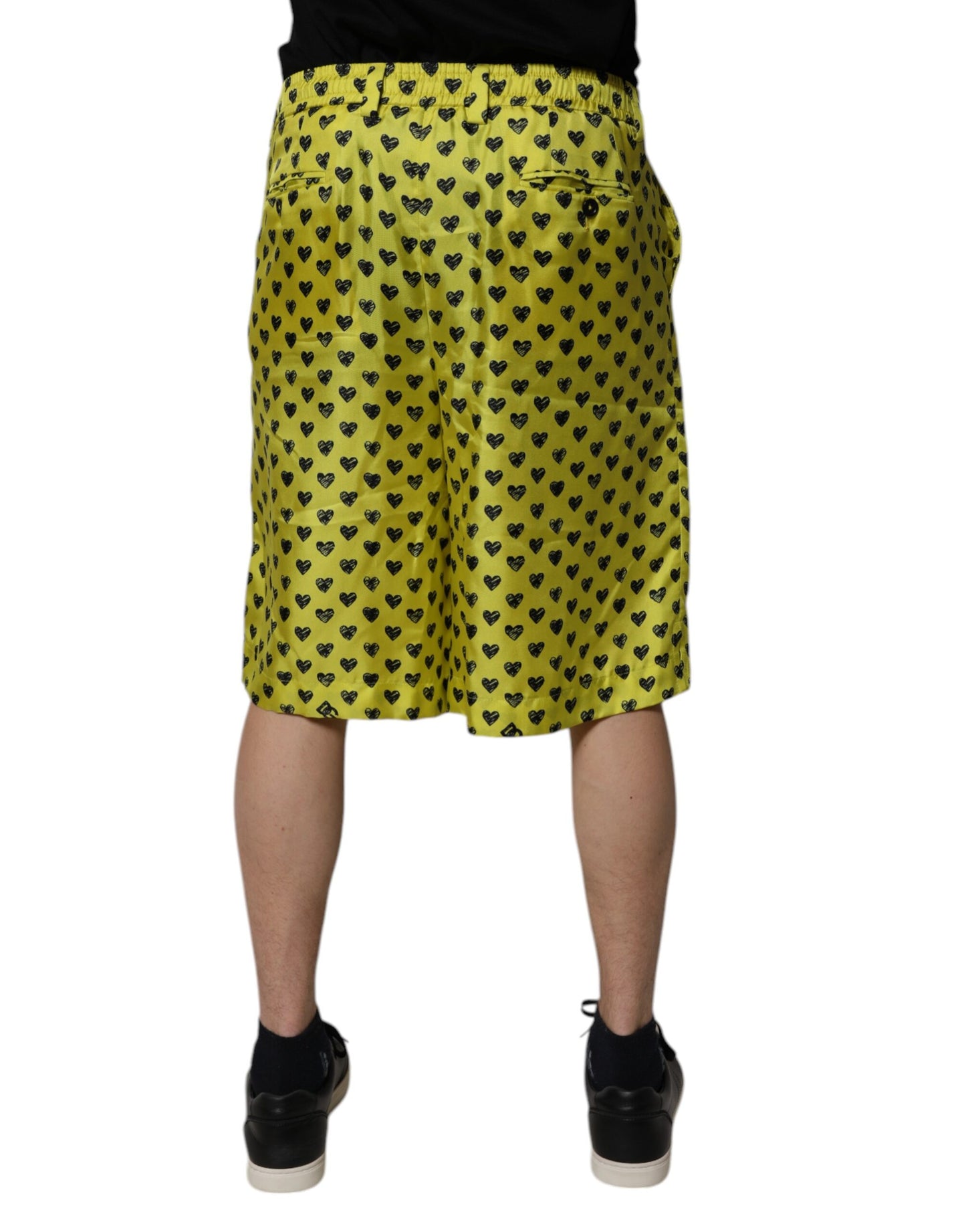 Dolce &amp; Gabbana – Grüne Bermudashorts aus Seide mit Herz-Print