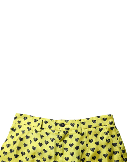 Dolce &amp; Gabbana – Grüne Bermudashorts aus Seide mit Herz-Print